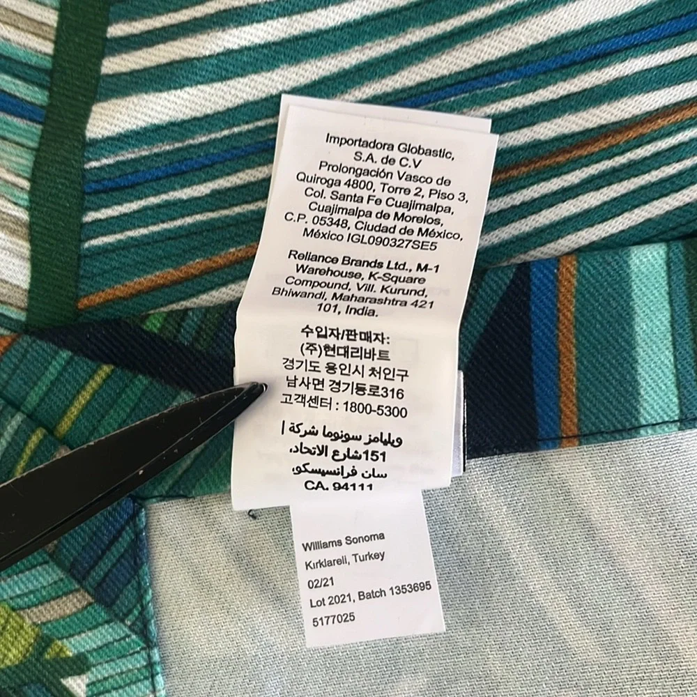 Williams Sonoma NEW 8 palm leaf napkins 100% cotton blue green aqua tropical